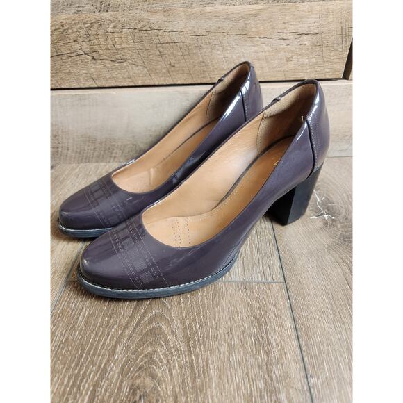 Clarks Shoes - Clarks Womens Tatah Sofia Pump Heels Size 8 Plum Brown Patent Leather